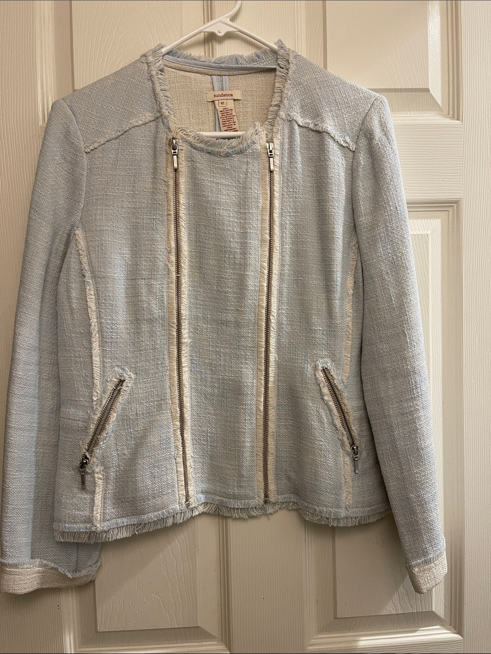 Sundance Light Blue Tweed Zip-Front Blazer